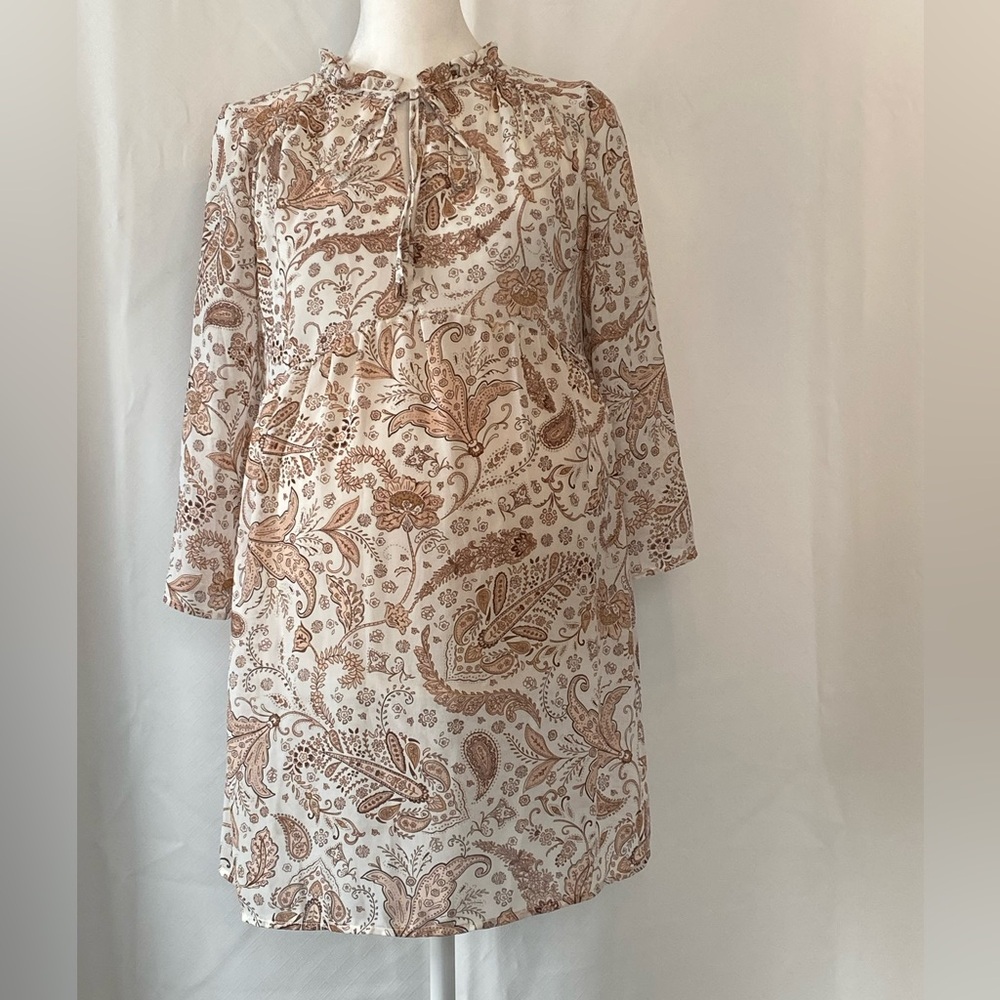 H&M Maternity Cream and Brown Paisley Print Tunic XS Feminine Bohemian Romantic